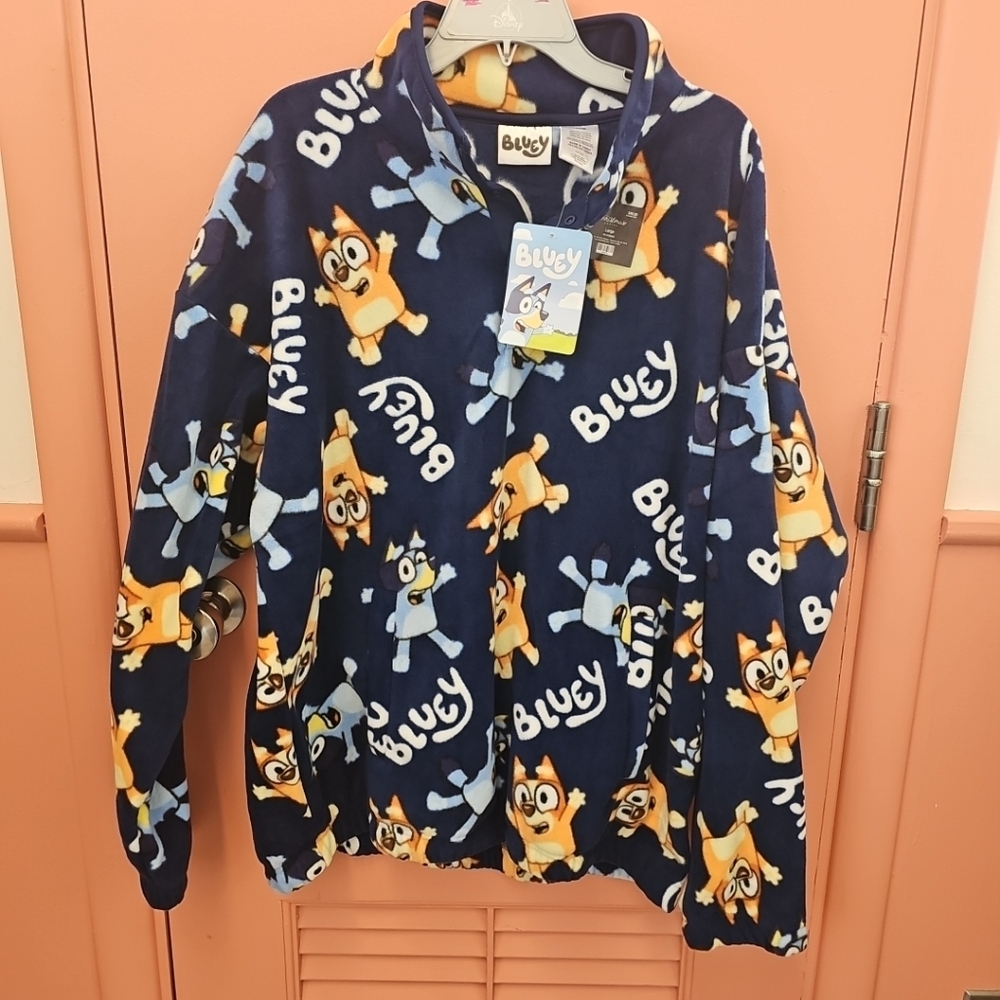 NWT Adult Unisex Size Large Bluey & Bingo Polar Fleece Sweatshirt Pullover
